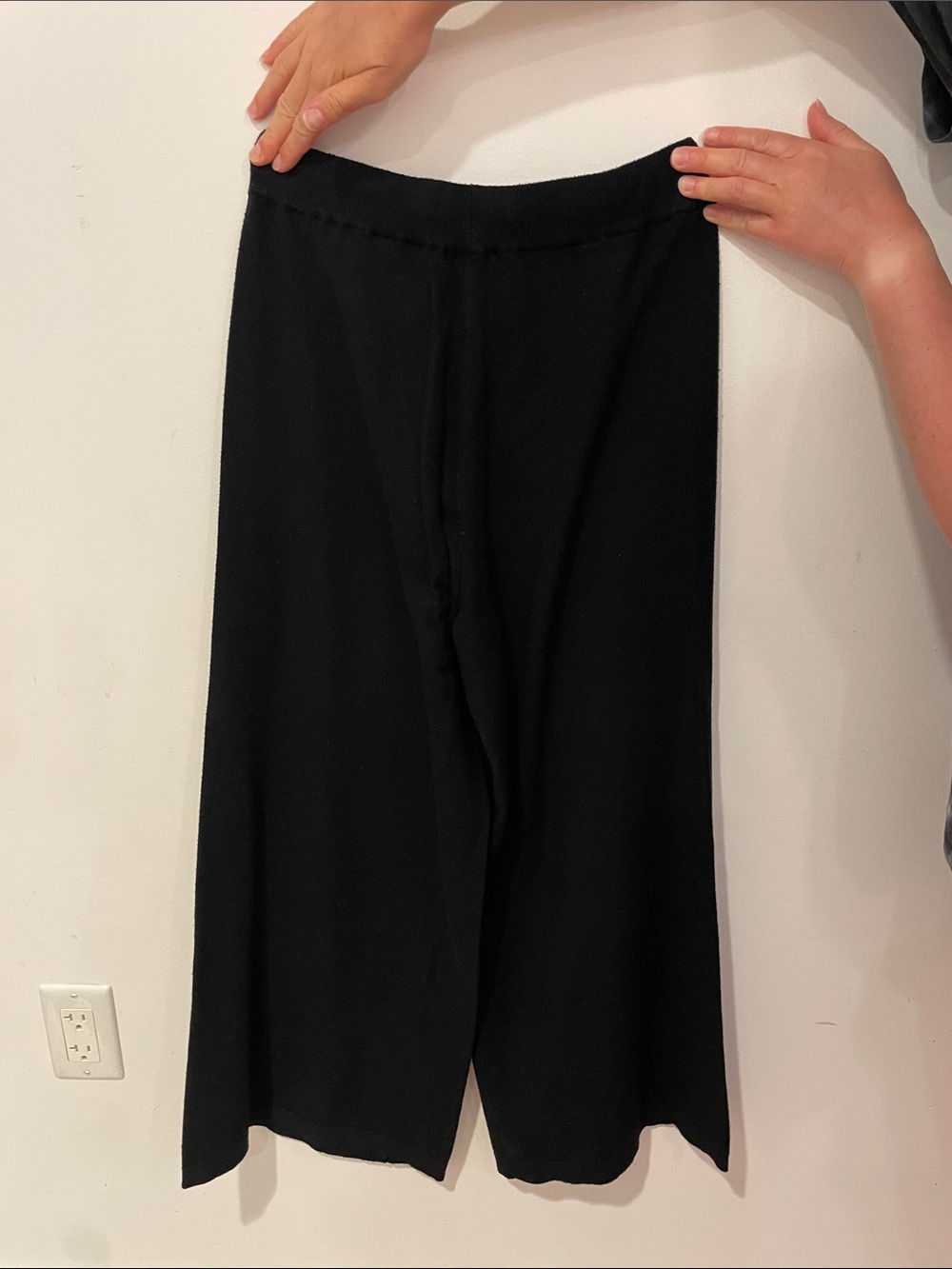 Max Studio Black Wide-Leg Knit Pants with Drawstring - Picture 2 of 3